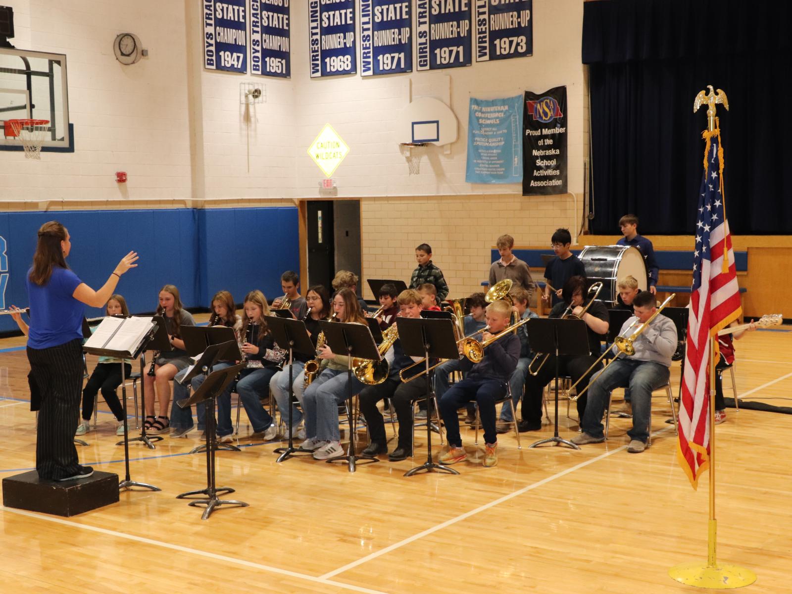 Students playing in the band