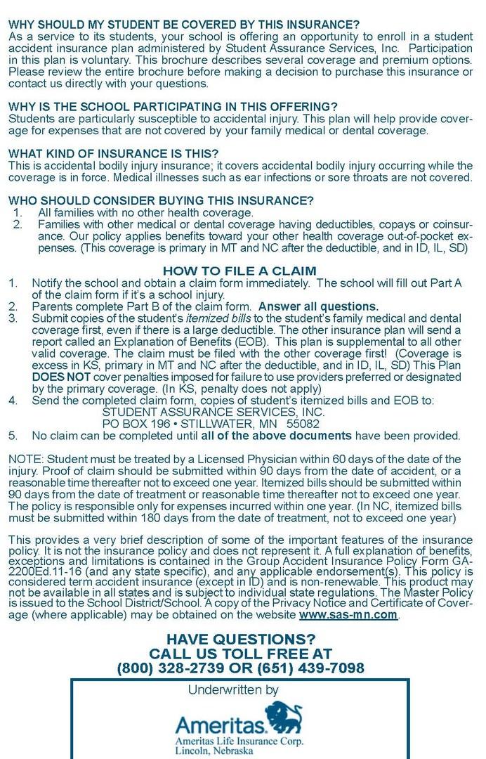 Student accident insurance brochure page 4